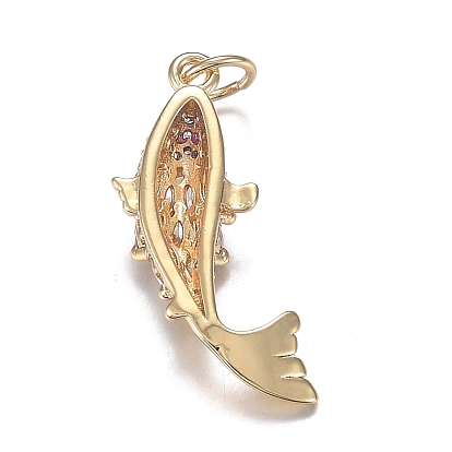 Brass Micro Clear Cubic Zirconia Pendants, Long-Lasting Plated, Fish Shape