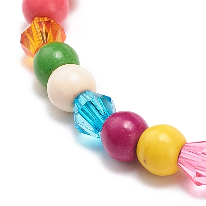 Bracelet extensible en perles synthétiques turquoise (teint) et acrylique avec breloque en alliage pour femmes, colorées