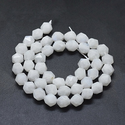 Natural Rainbow Moonstone Beads Strands, Faceted, Round, Star Cut Round Beads