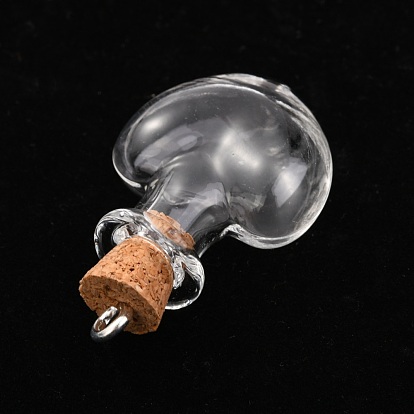 Glass Bottle Pendants, with Soft Wooden Plug, Openable Bottle, Refillable Bottles, Heart