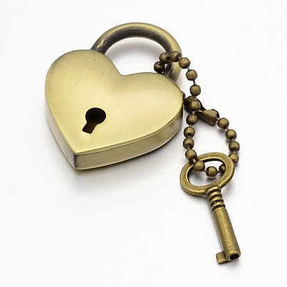 Bloqueo cardíaco y broches clave clave de aleación de zinc, con cadena de bola de hierro y fornituras, 65 mm