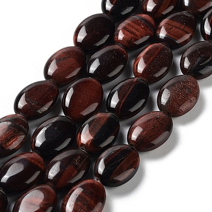 Natural Red Tiger Eye Beads Strands, Dyed, Flat Oval