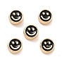 Alloy Enamel Beads, Golden, Flat Round with Smiling Face