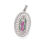 Religion Theme Brass Micro Pave Cubic Zirconia Pendants, Lady of Guadalupe Charms, Oval with Virgin Mary, Colorful