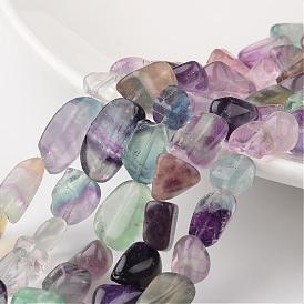 Nuggets Natural Fluorite Bead Strands, 9~15x8~12x5~8mm, Hole: 1mm, about 15.7 inch