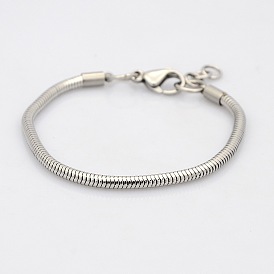304 Stainless Steel European Style Round Snake Chains Bracelets, with Lobster Claw Clasps, 145x3mm