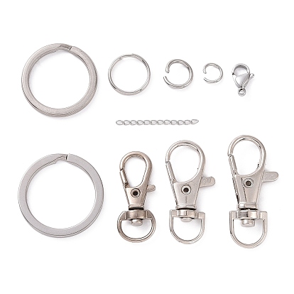 DIY Keychain Making Kit, Including Alloy Swivel Lobster Claw Clasps, 304 Stainless Steel Jump Rings & Curb Chains Extender & Keychain Clasps
