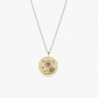 Ожерелья с плоскими круглыми подвесками из титановой стали с рисунком солнца/звезд/глаз, колье-цепочка для женщин