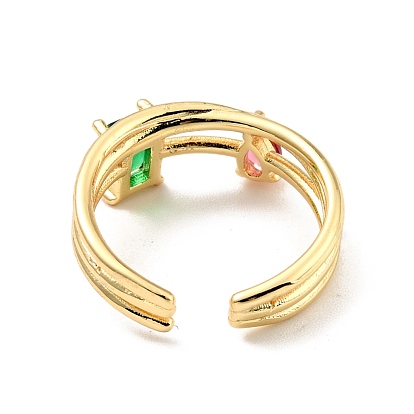 Кубический цирконий прямоугольное кольцо-капля открытое кольцо-манжета, настоящие позолоченные украшения из латуни для женщин, без кадмия и без свинца