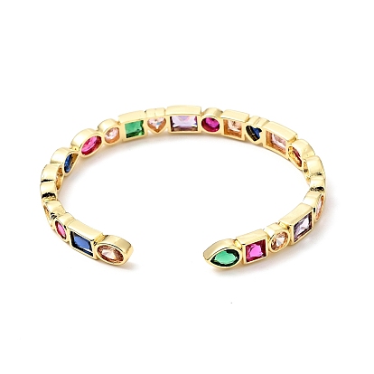 Bracelet manchette ouvert géométrie zircone cubique, bijoux en laiton plaqué or véritable 18k pour femmes, sans cadmium et sans nickel et sans plomb