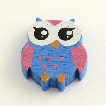 Owl Dyed Natural Wood Beads, 22x18x5mm, Hole: 2mm, about 695pcs/500g