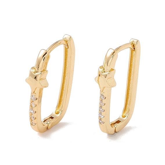 Clear Cubic Zirconia Star Hoop Earrings, Brass Jewelry for Women, Cadmium Free & Lead Free