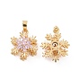 Brass Micro Pave Cubic Zirconia Pendants, Real 18K Gold Plated, Snowflake Charm