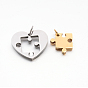 Les amateurs de bijoux couple valentine 304 inoxydable coeur en acier avec puzzle réparties pendentifs, 17x17x3mm, trou: 5 mm, 24x28x3 mm, Trou: 7.5mm