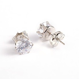 Cubic Zirconia Stud Earrings, with Steel Pins, 8mm, Pin: 0.8mm