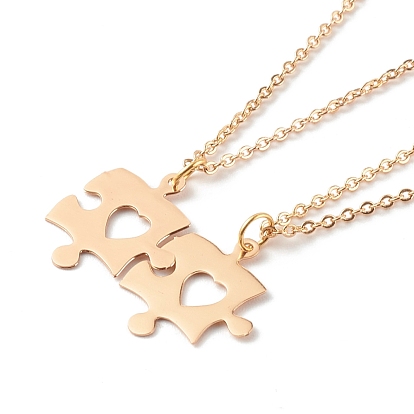 304 Stainless Steel Puzzle Piece Pendant Necklaces Sets, Best Friend Necklaces for Friendship Gifts, Hollow Heart