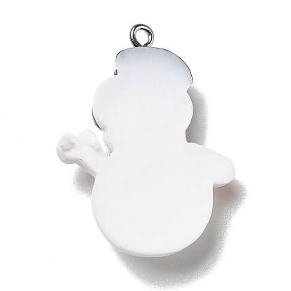 Opaque Resin Pendants, with Platinum Tone Iron Loops, Christmas Theme, Snowman
