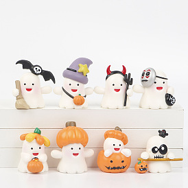 Halloween Theme Ghost & Pumpkin Figurine Plastic Display Decorations, Miniature Ornaments, for Home Decoration