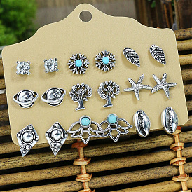 Stainless Steel Earrings Set with Turquoise Butterfly, Flower and Heart Accents
