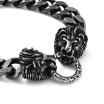 304 de acero inoxidable de cadenas de eslabones cubano pulseras, Diseño de cabeza de león para hombre.