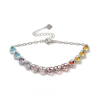 Bracelet à maillons en forme de cœur avec zircons cubiques colorés, bijoux en laiton de placage de rack pour les femmes, sans cadmium et sans plomb