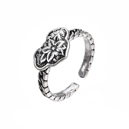 Heart with Flower Alloy Open Cuff Ring for Women, Cadmium Free & Lead Free