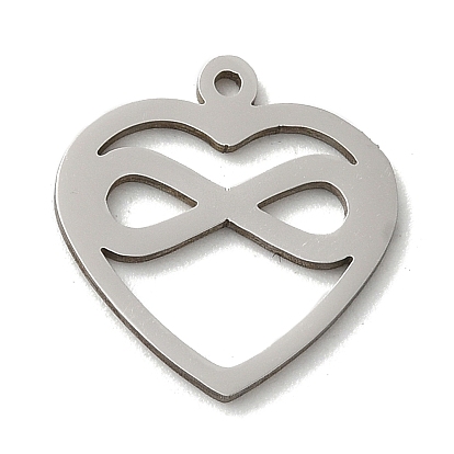 201 Stainless Steel Pendants, Laser Cut, Stainless Steel Color, Heart Charm