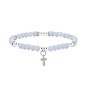 Ensemble de bracelets extensibles à perles rondes en angélite naturelle et roche de lave et opalite de style pcs, bracelets empilables de charme de croix de zircone cubique clair pour les femmes