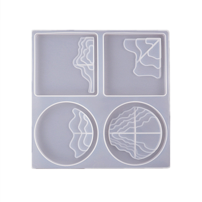Terraced Fields & Mountains and Rivers Silicone Cup Mat Molds, Coaster Molds, Resin Casting Molds, for UV Resin, Epoxy Resin Craft Making