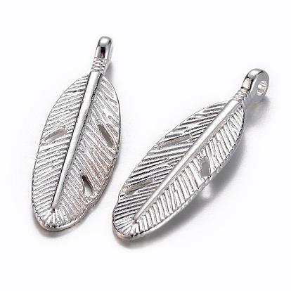 Tibetan Style Alloy Pendants, Cadmium Free & Lead Free, Feather, 9mm wide, 30mm high, 2mm thick, hole: 2mm