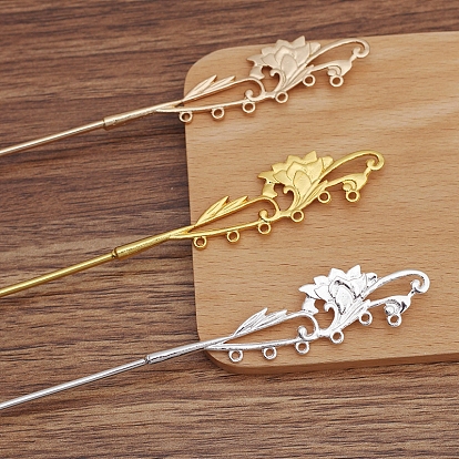 Iron Hair Stick Findings, Alloy Flower with Loops