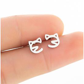 Cute Stainless Steel Cat Earrings for Women, Sweet and Simple Ear Studs with Design Sense