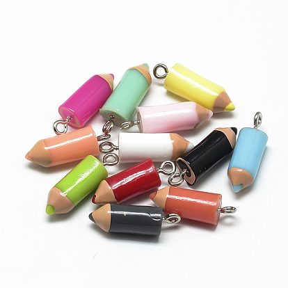 Resin Pendants, with Iron Findings, Crayon