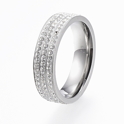 304 anillos de dedo de ancho de banda de acero inoxidable, con diamantes de imitación de arcilla polimérica, tamaño de 6~9