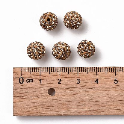 Perles de boule pave disco , Perles de strass d'argile polymère , ronde, pp 13 (1.9~2 mm), 6 rangées de strass, 10 mm, Trou: 1.5mm
