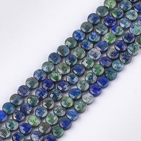 Natural Chrysocolla and Lapis Lazuli Beads Strands, Faceted, Flat Round