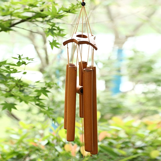 Campanas de viento de tubo de bambú, decoraciones colgantes de estrellas