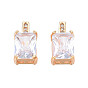 Brass Micro Pave Cubic Zirconia Charms, Real 18K Gold Plated, Flower, Cadmium Free & Nickel Free & Lead Free, Rectangle