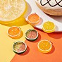 6 pcs 3 couleurs pendentifs de fruits ronds plats en résine, breloques oranges, avec boucles en fer couleur platine