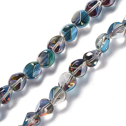 Electroplate Glass Beads Strands, Half Rainbow Plated, Nuggets