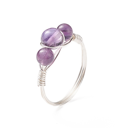 Круглое кольцо из бисера с натуральным и синтетическим драгоценным камнем, ювелирные изделия из посеребренной медной проволоки для женщин