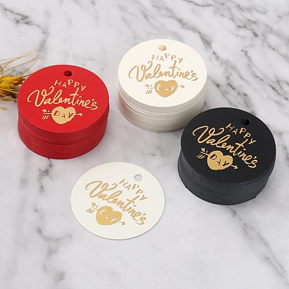 Paper Gift Tags, Hange Tags, Round with Gold Stamping Word Happy Valentine's Day