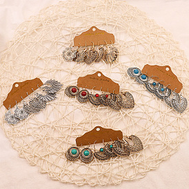 Богемный комплект полых серег с цветочным принтом для женщин, винтажные этнические висячие украшения для ушей