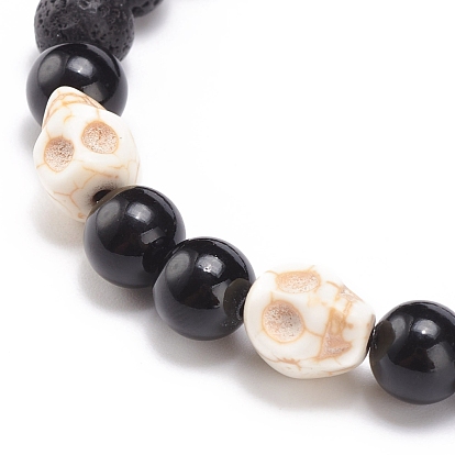 2 pcs 2 ensemble de bracelets de perles tressées crâne de pierres précieuses mélangées naturelles et synthétiques de style pcs, bracelets réglables halloween pour femmes