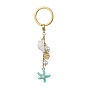 Porte-clés pendentif en alliage d'émail et de coquille en spirale, avec perles de verre et porte-clés fendus en fer