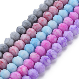Mèches de perles de verre craquelé peintes au four opaque, facette, rondelle