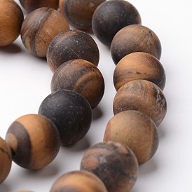 Frosted Round Natural Tiger Eye Bead Strands, Grade AB
