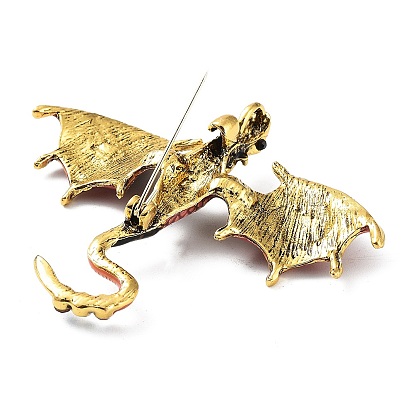 Dragon Enamel Pins, Antique Golden Plated Alloy Rhinestone Brooch for Unisex