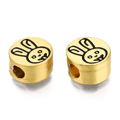 Alloy Enamel Beads, Matte Style, Cadmium Free & Lead Free, Flat Round with Rabbit
