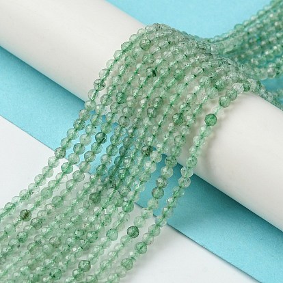 Natural Green Strawberry Quartz Beads Strands, Faceted, Round